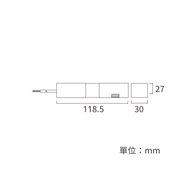 拉斐爾磁吸電源線黑色,磁吸系列專用尺寸圖；長118.5*寬30*高27 mm