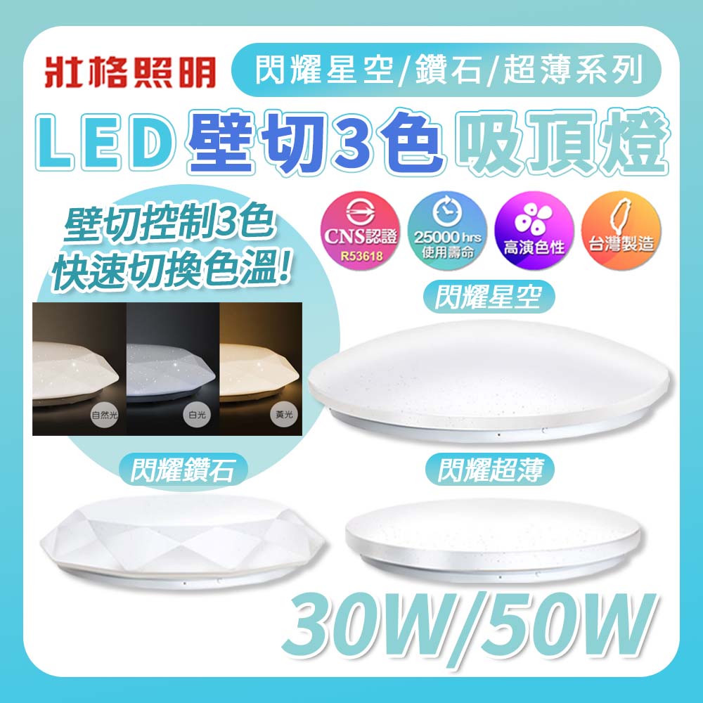 壯格30W與50W壁切三色吸頂燈系列